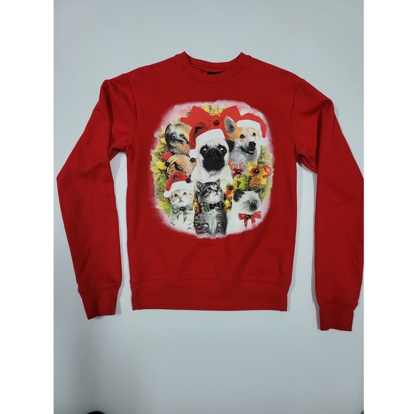 FifthSUN Christmas Crewneck Sweatshirt Holiday Cats Dogs Sloth Graphic Top - Picture 1 of 8